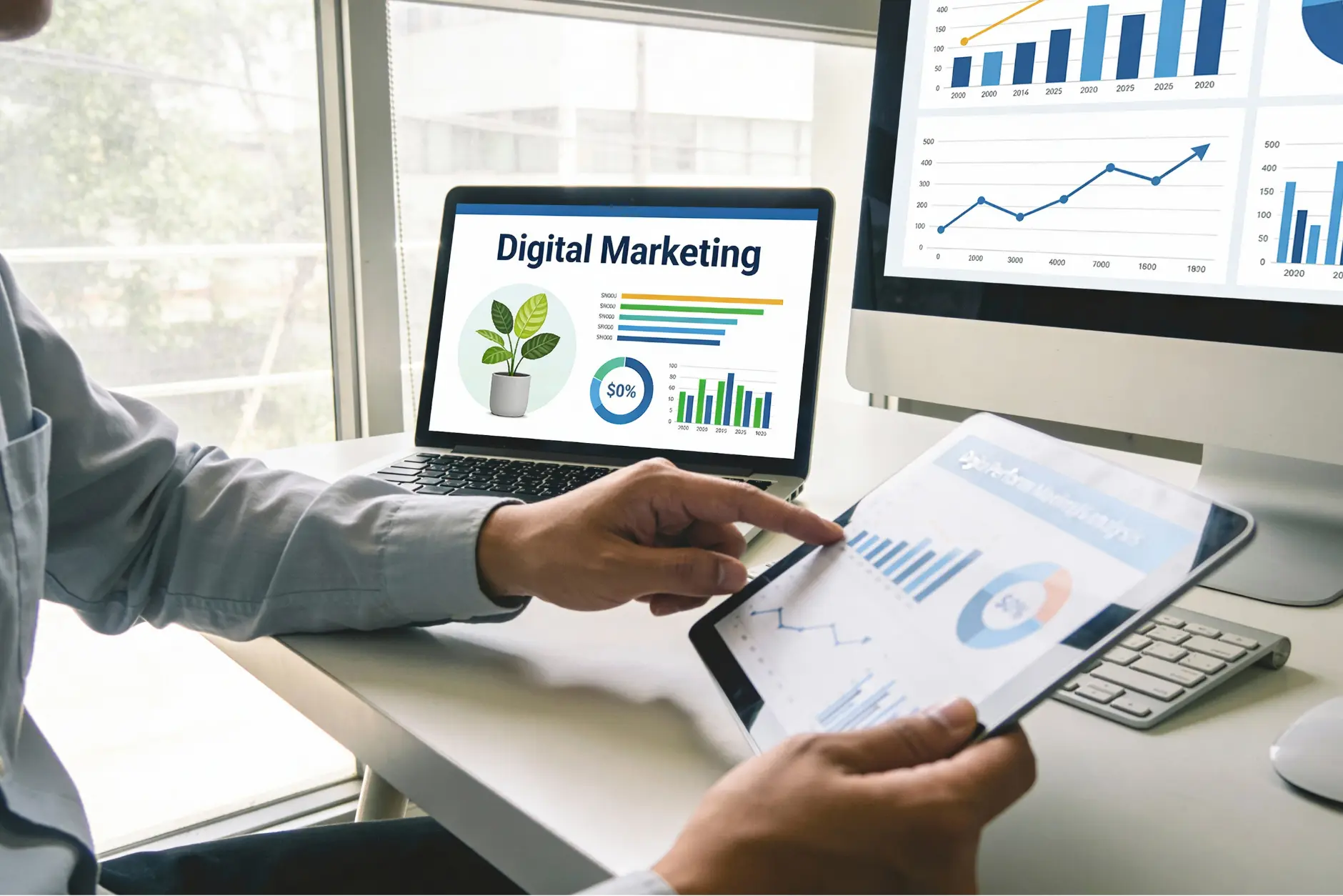 imagen de persona señalando una hoja con grafica de página web en México